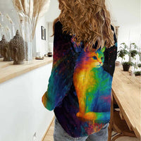 Cat Colorful Christmas Women Casual Shirt Xmas Holiday Patterns - Wonder Print Shop