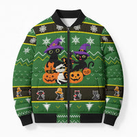 Cat Cute Witcher Noel Christmas Bomber Puffer Jacket Xmas Holiday Patterns - Wonder Print Shop