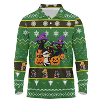 Cat Cute Witcher Noel Christmas Long Sleeve Polo Shirt Xmas Holiday Patterns - Wonder Print Shop