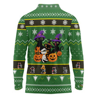 Cat Cute Witcher Noel Christmas Long Sleeve Polo Shirt Xmas Holiday Patterns - Wonder Print Shop