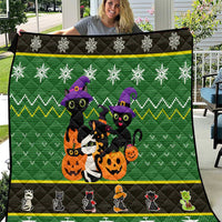 Cat Cute Witcher Noel Christmas Quilt Xmas Holiday Patterns - Wonder Print Shop