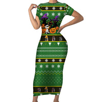 Cat Cute Witcher Noel Christmas Short Sleeve Bodycon Dress Xmas Holiday Patterns - Wonder Print Shop
