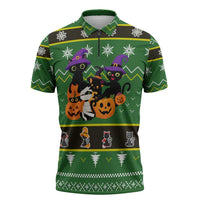 Cat Cute Witcher Noel Christmas Zipper Polo Shirt Xmas Holiday Patterns - Wonder Print Shop