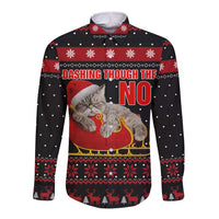 Cat Dashing Through The No Christmas Long Sleeve Button Shirt Xmas Holiday Patterns - Wonder Print Shop