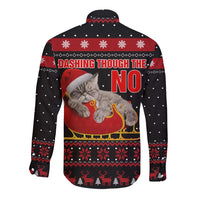 Cat Dashing Through The No Christmas Long Sleeve Button Shirt Xmas Holiday Patterns - Wonder Print Shop