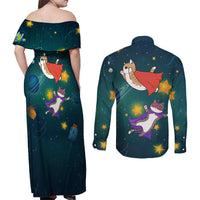Cat Galaxy Christmas Couples Matching Off Shoulder Maxi Dress and Long Sleeve Button Shirt Xmas Holiday Patterns - Wonder Print Shop