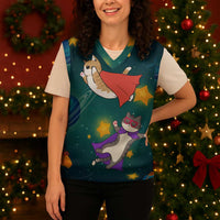Cat Galaxy Christmas Knitted V-Neck Vest Xmas Holiday Patterns - Wonder Print Shop