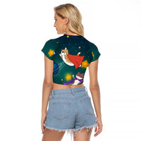 Cat Galaxy Christmas Raglan Cropped T Shirt Xmas Holiday Patterns - Wonder Print Shop