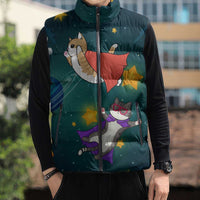 Cat Galaxy Christmas Sleeveless Puffer Jacket Xmas Holiday Patterns - Wonder Print Shop