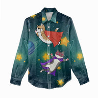 Cat Galaxy Christmas Women Casual Shirt Xmas Holiday Patterns - Wonder Print Shop