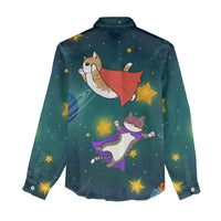 Cat Galaxy Christmas Women Casual Shirt Xmas Holiday Patterns - Wonder Print Shop
