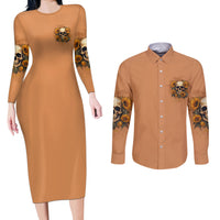 She Is Sunshine Sunflower Skull Couples Matching Long Sleeve Bodycon Dress and Long Sleeve Button Shirt - Wonder Print Shop