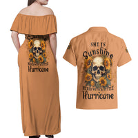 She Is Sunshine Sunflower Skull Couples Matching Off Shoulder Maxi Dress and Hawaiian Shirt - Wonder Print Shop