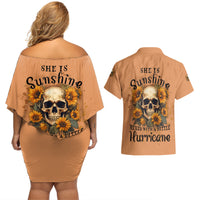 She Is Sunshine Sunflower Skull Couples Matching Off Shoulder Short Dress and Hawaiian Shirt - Wonder Print Shop