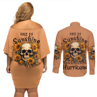 She Is Sunshine Sunflower Skull Couples Matching Off Shoulder Short Dress and Long Sleeve Button Shirt - Wonder Print Shop
