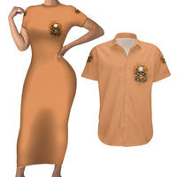 She Is Sunshine Sunflower Skull Couples Matching Short Sleeve Bodycon Dress and Hawaiian Shirt - Wonder Print Shop