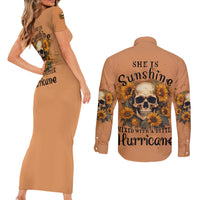 She Is Sunshine Sunflower Skull Couples Matching Short Sleeve Bodycon Dress and Long Sleeve Button Shirt - Wonder Print Shop