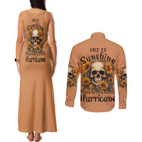 She Is Sunshine Sunflower Skull Couples Matching Tank Maxi Dress and Long Sleeve Button Shirt - Wonder Print Shop