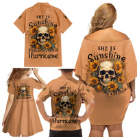 She Is Sunshine Sunflower Skull Family Matching Off Shoulder Short Dress and Hawaiian Shirt - Wonder Print Shop