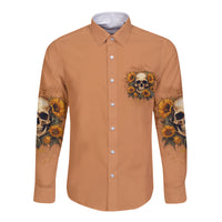 She Is Sunshine Sunflower Skull Long Sleeve Button Shirt - Wonder Print Shop
