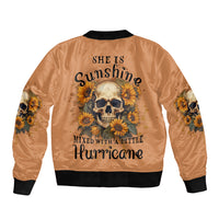 She Is Sunshine Sunflower Skull Sleeve Zip Bomber Jacket - Wonder Print Shop