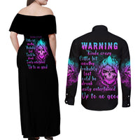 Warning Kinda Crazy Skull Couples Matching Off Shoulder Maxi Dress and Long Sleeve Button Shirt - Wonder Print Shop