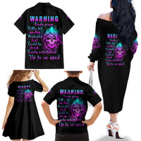 Warning Kinda Crazy Skull Family Matching Off Shoulder Long Sleeve Dress and Hawaiian Shirt - Wonder Print Shop