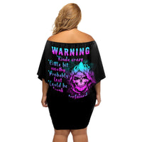 Warning Kinda Crazy Skull Family Matching Off Shoulder Short Dress and Hawaiian Shirt - Wonder Print Shop
