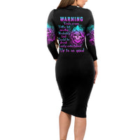 Warning Kinda Crazy Skull Long Sleeve Bodycon Dress - Wonder Print Shop