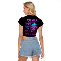 Warning Kinda Crazy Skull Raglan Cropped T Shirt - Wonder Print Shop