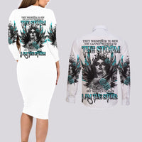 I Am The Storm Sugar Skull Couples Matching Long Sleeve Bodycon Dress and Long Sleeve Button Shirt - Wonder Print Shop