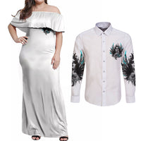 I Am The Storm Sugar Skull Couples Matching Off Shoulder Maxi Dress and Long Sleeve Button Shirt - Wonder Print Shop