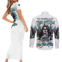 I Am The Storm Sugar Skull Couples Matching Short Sleeve Bodycon Dress and Long Sleeve Button Shirt - Wonder Print Shop