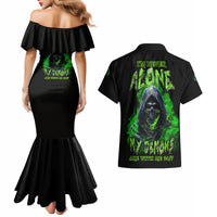 I'm Never Alone My Demons Are With Me 24/7 Couples Matching Mermaid Dress and Hawaiian Shirt - Wonder Print Shop