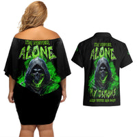 I'm Never Alone My Demons Are With Me 24/7 Couples Matching Off Shoulder Short Dress and Hawaiian Shirt - Wonder Print Shop
