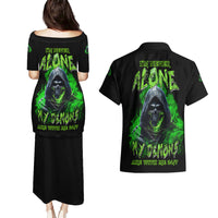 I'm Never Alone My Demons Are With Me 24/7 Couples Matching Puletasi Dress and Hawaiian Shirt - Wonder Print Shop