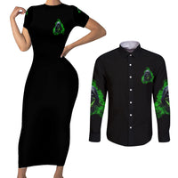I'm Never Alone My Demons Are With Me 24/7 Couples Matching Short Sleeve Bodycon Dress and Long Sleeve Button Shirt - Wonder Print Shop