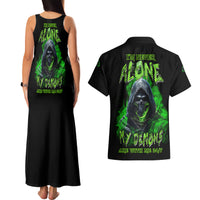 I'm Never Alone My Demons Are With Me 24/7 Couples Matching Tank Maxi Dress and Hawaiian Shirt - Wonder Print Shop