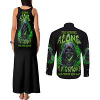 I'm Never Alone My Demons Are With Me 24/7 Couples Matching Tank Maxi Dress and Long Sleeve Button Shirt - Wonder Print Shop