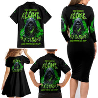 I'm Never Alone My Demons Are With Me 24/7 Family Matching Long Sleeve Bodycon Dress and Hawaiian Shirt - Wonder Print Shop