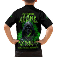 I'm Never Alone My Demons Are With Me 24/7 Family Matching Off Shoulder Long Sleeve Dress and Hawaiian Shirt - Wonder Print Shop