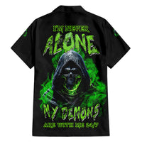I'm Never Alone My Demons Are With Me 24/7 Family Matching Off Shoulder Maxi Dress and Hawaiian Shirt - Wonder Print Shop