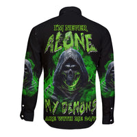 I'm Never Alone My Demons Are With Me 24/7 Long Sleeve Button Shirt - Wonder Print Shop