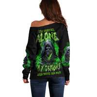 I'm Never Alone My Demons Are With Me 24/7 Off Shoulder Sweater - Wonder Print Shop