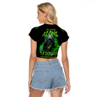 I'm Never Alone My Demons Are With Me 24/7 Raglan Cropped T Shirt - Wonder Print Shop
