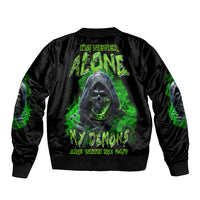 I'm Never Alone My Demons Are With Me 24/7 Sleeve Zip Bomber Jacket - Wonder Print Shop
