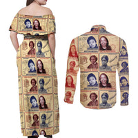 Brains Beauty And Breakthroughs Couples Matching Off Shoulder Maxi Dress and Long Sleeve Button Shirt African Trailblazing Women Inventors and Innovators - Wonder Print Shop