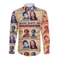 Brains Beauty And Breakthroughs Long Sleeve Button Shirt African Trailblazing Women Inventors and Innovators - Wonder Print Shop