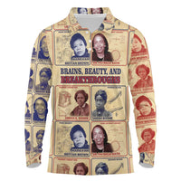 Brains Beauty And Breakthroughs Long Sleeve Polo Shirt African Trailblazing Women Inventors and Innovators - Wonder Print Shop