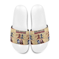 Brains Beauty And Breakthroughs Slide Sandals African Trailblazing Women Inventors and Innovators - Wonder Print Shop